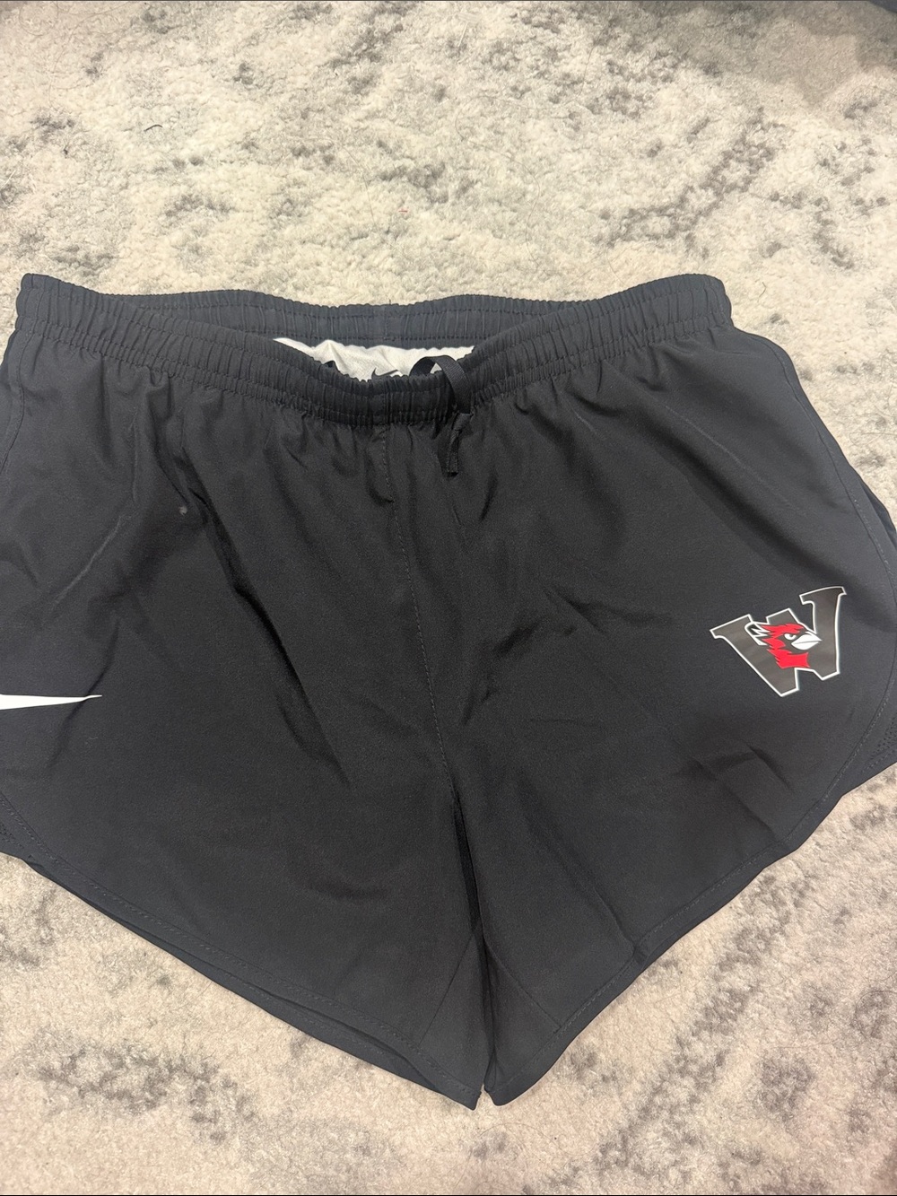 Nike Black Women’s Athletic Shorts with White Swoosh and Wesleyan Logo